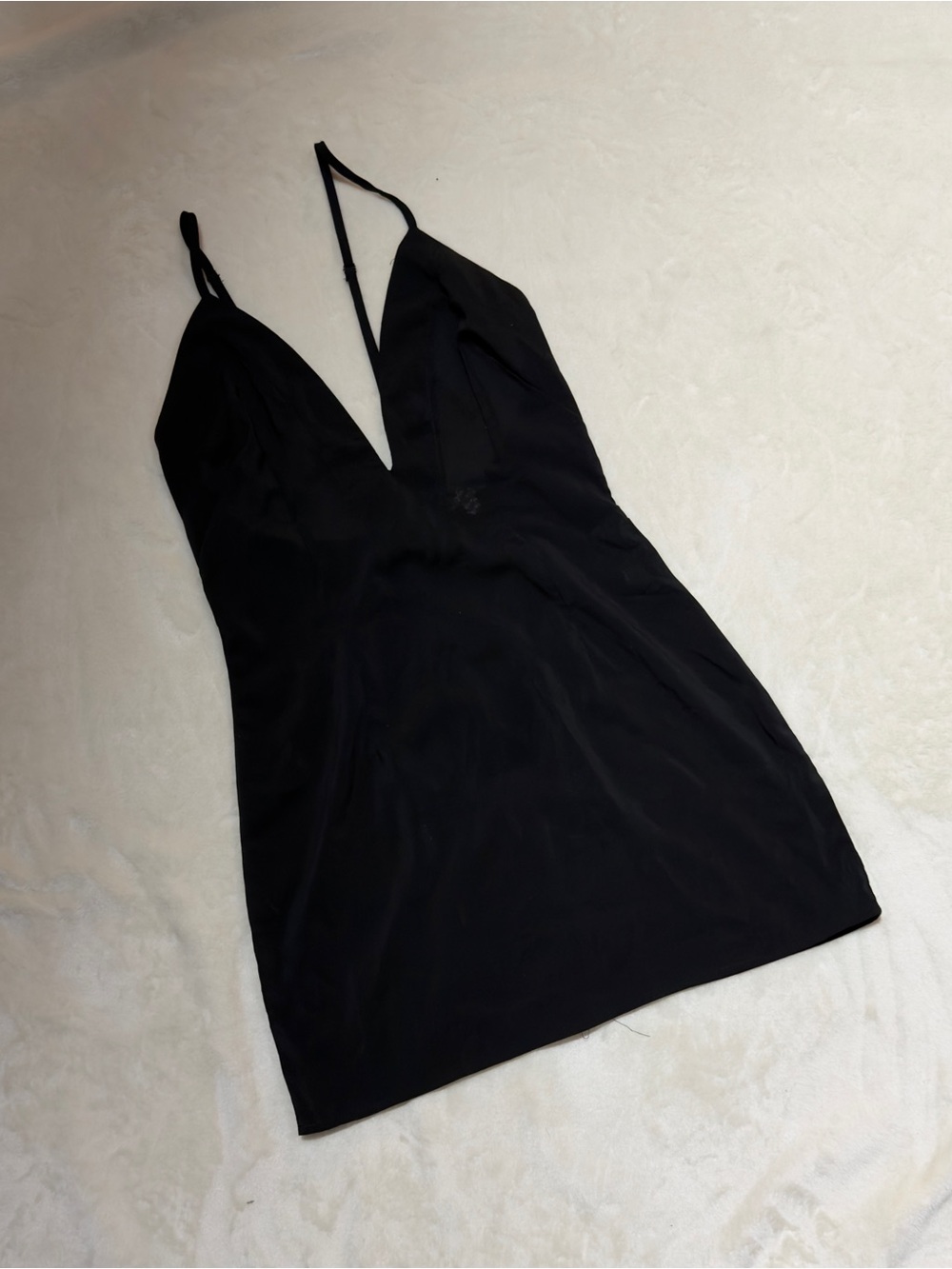 Luxxel Black Satin Slip Dress with Thin Straps